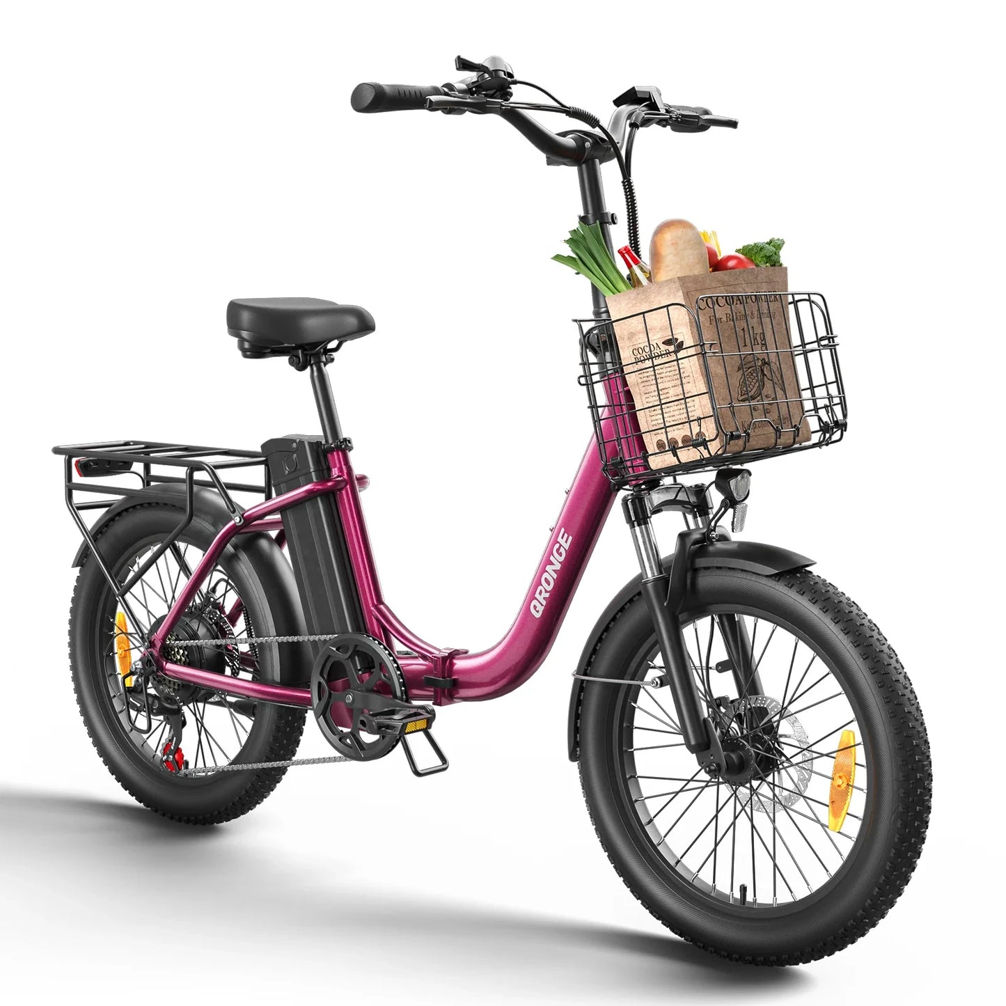 QRONGE Electric Bike 1000W Peak Folding Electric Bike 486Wh 70 Miles Range Ebike 20" Step-Thru Electric Bicycle with Bike Basket