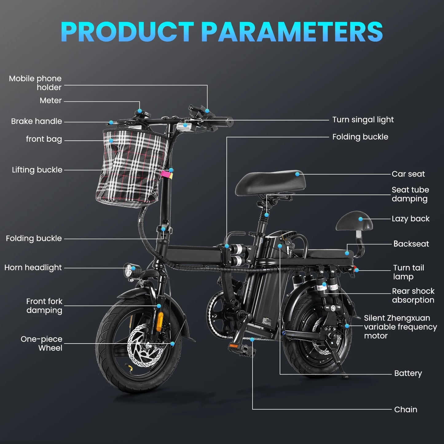 AiliFe 14inch Electric Bike 20 MPH 48V Removable Battery 500W Motor Adult Folding Electric Bicycle with Range of 40 Miles