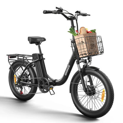 QRONGE Electric Bike 1000W Peak Folding Electric Bike 486Wh 70 Miles Range Ebike 20" Step-Thru Electric Bicycle with Bike Basket