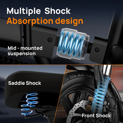 14" Foldable Electric bicycle for Adult, Peak 500W Motor with 48V 7.5Ah Removable Battery 40 Miles Range 3 Hours Charge Time