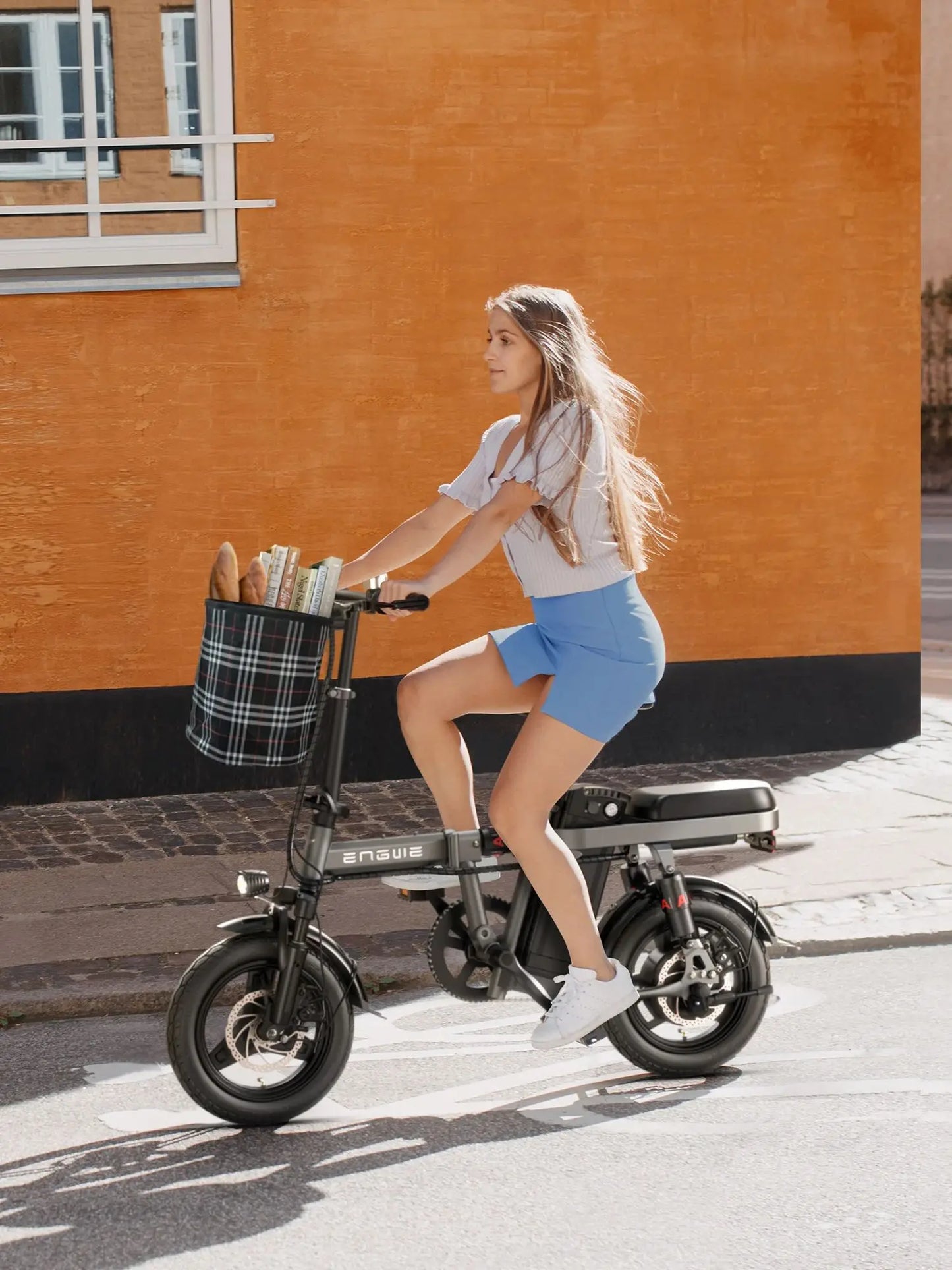 ENGWE T14 Folding Electric Bike, 14" Fat Tire City Commuter Ebike, Mini Electric Bicycle with Peak 600W Motor 48V10AH Battery