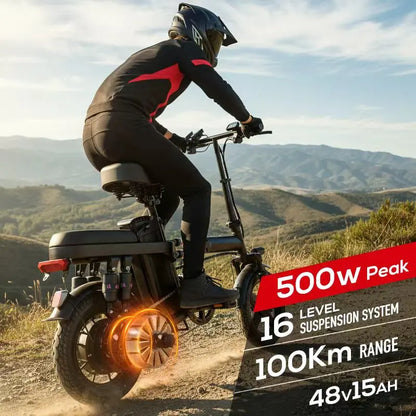 14-inch folding adult electric bicycle, 500-watt motor, maximum speed of 20 miles per hour, 48V 10.4Ah lithium battery, 14-inch