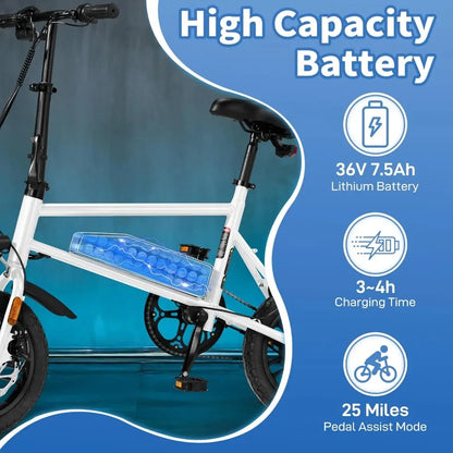 Electric Bike for Adults, 14" Folding Electric Bicycle 450W Motor with Dual Disc Brakes, Max Range 25Miles(Pedal-Assist)