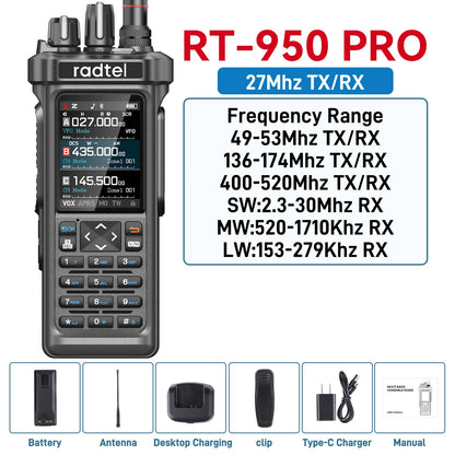 Radtel RT-950 OR RT-950 Pro GPS APRS Walkie Talkie  AM/FM/CB Receiver with 10W Bluetooth Phone Programming Ham Radio Tri Standby
