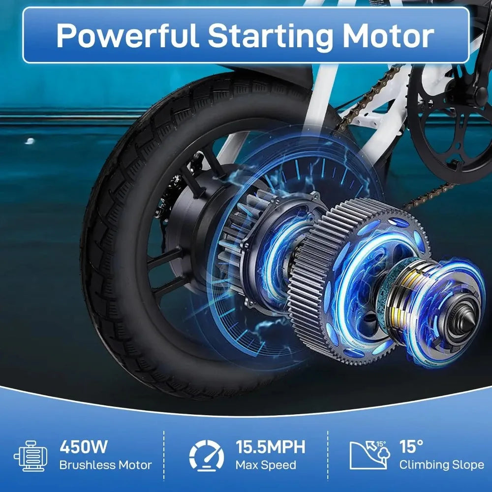 Electric Bike for Adults, 14" Folding Electric Bicycle 450W Motor with Dual Disc Brakes, Max Range 25Miles(Pedal-Assist)