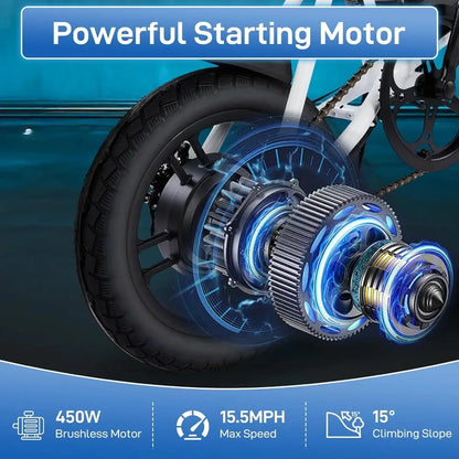 Electric Bike for Adults, 14" Folding Electric Bicycle 450W Motor with Dual Disc Brakes, Max Range 25Miles(Pedal-Assist)