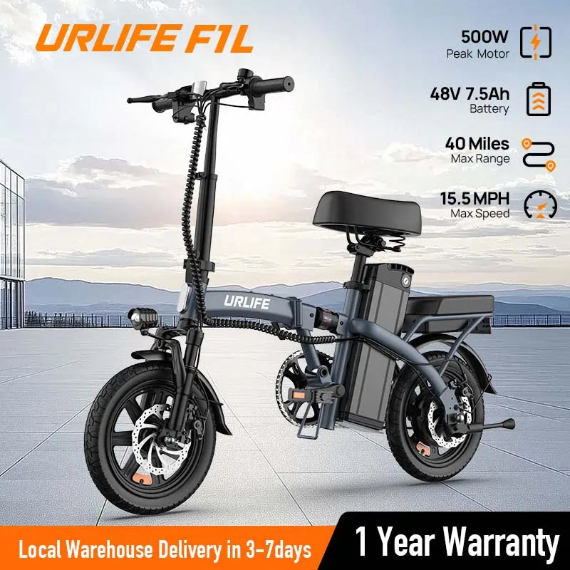 14" Foldable Electric bicycle for Adult, Peak 500W Motor with 48V 7.5Ah Removable Battery 40 Miles Range 3 Hours Charge Time