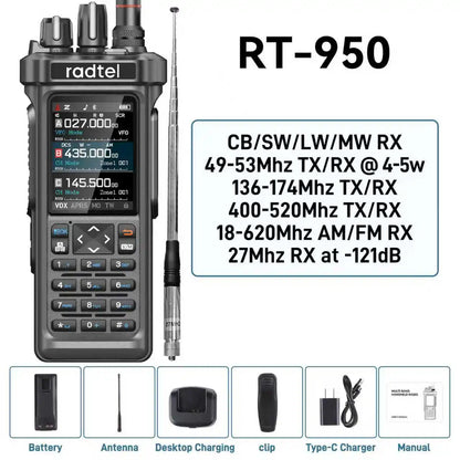 Radtel RT-950 OR RT-950 Pro GPS APRS Walkie Talkie  AM/FM/CB Receiver with 10W Bluetooth Phone Programming Ham Radio Tri Standby