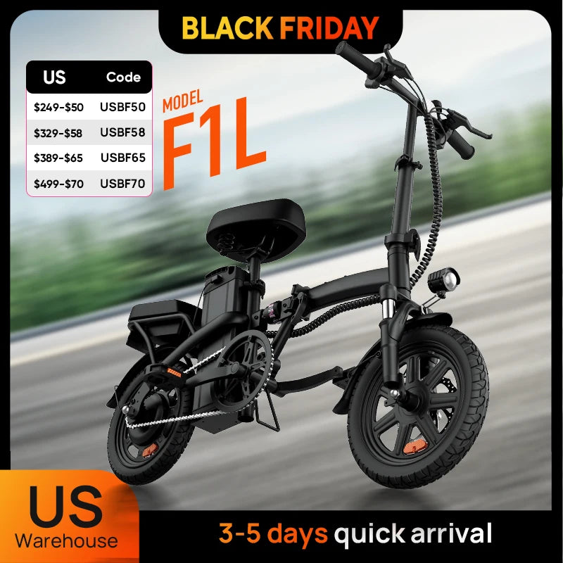 14" Foldable Electric bicycle for Adult, Peak 500W Motor with 48V 7.5Ah Removable Battery 40 Miles Range 3 Hours Charge Time