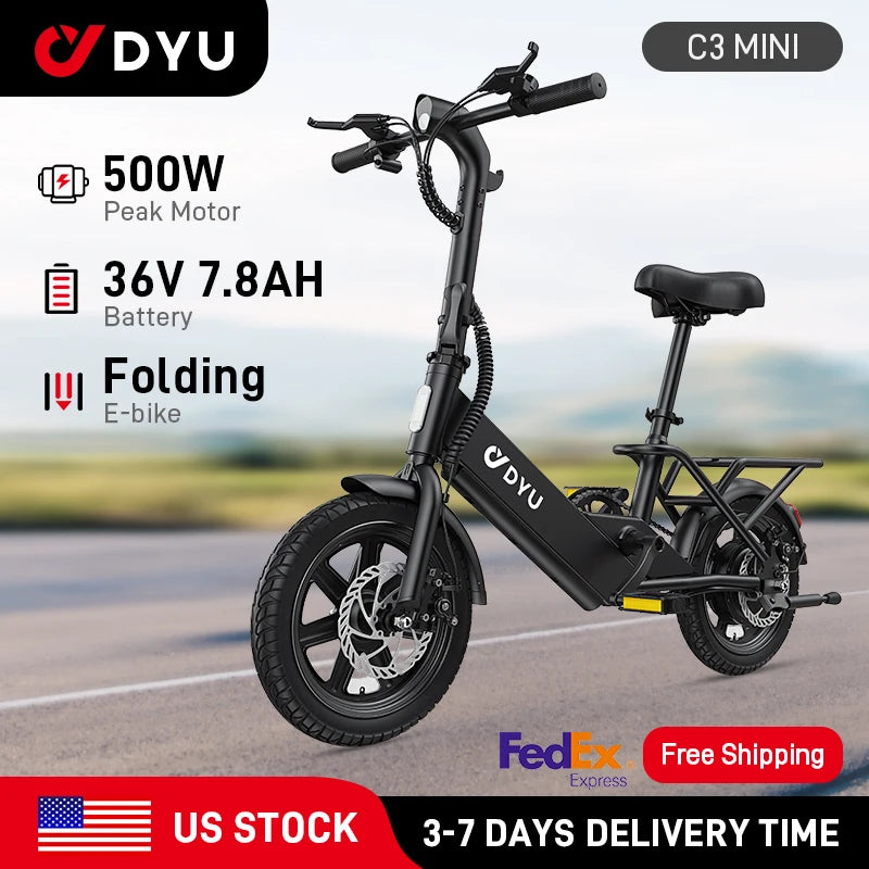 DYU C3 14 inch Electric Bicycle Peak 500W Motor 36V7.8AH Lithium Battery Electric Bike , city E-bike