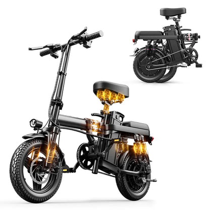 14-inch folding adult electric bicycle, 500-watt motor, maximum speed of 20 miles per hour, 48V 10.4Ah lithium battery, 14-inch