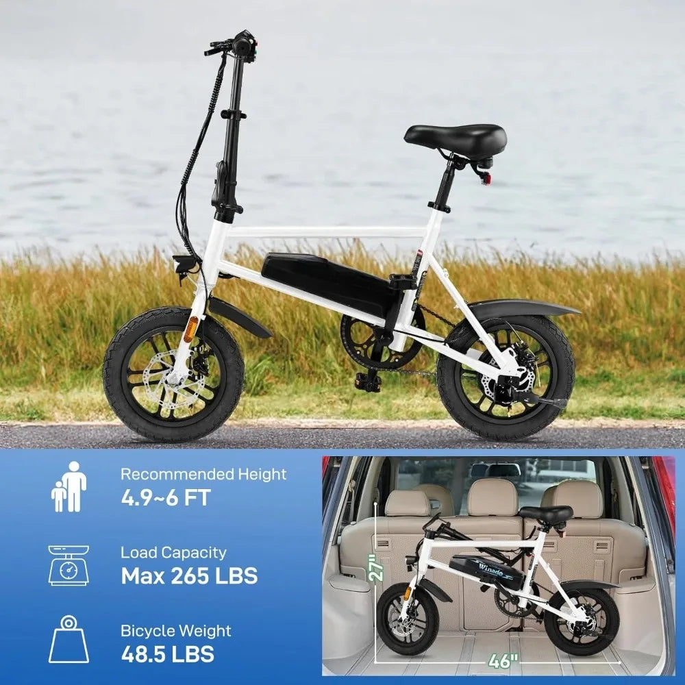 Electric Bike for Adults, 14" Folding Electric Bicycle 450W Motor with Dual Disc Brakes, Max Range 25Miles(Pedal-Assist)