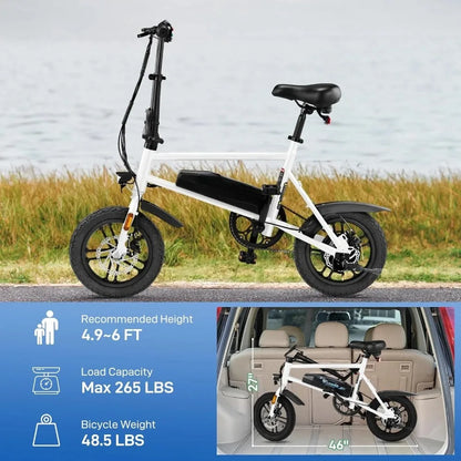 Electric Bike for Adults, 14" Folding Electric Bicycle 450W Motor with Dual Disc Brakes, Max Range 25Miles(Pedal-Assist)