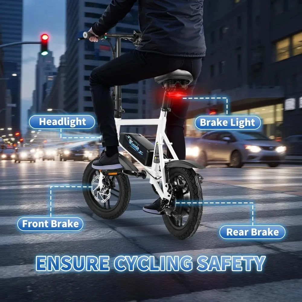 Electric Bike for Adults, 14" Folding Electric Bicycle 450W Motor with Dual Disc Brakes, Max Range 25Miles(Pedal-Assist)